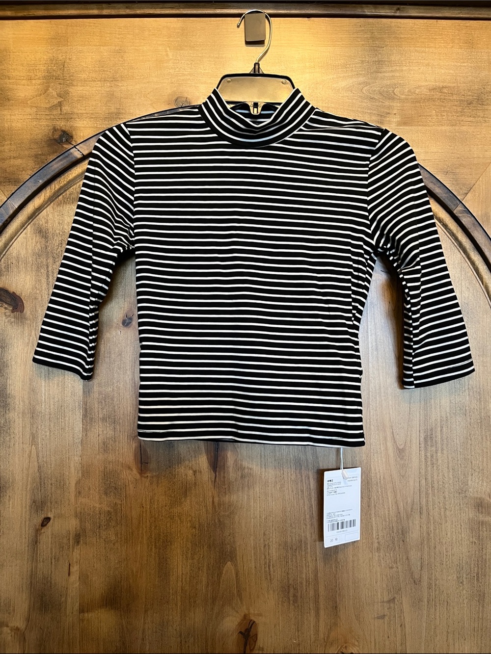Black & White Striped Mock Neck Top